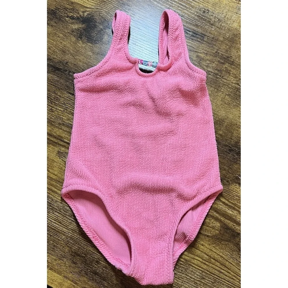 Zara Girls Pink LOVE Swimsuit Size 2 NEW One Piece Swimwear Summer